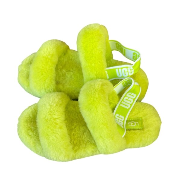 UGG OH YEAH SLIDE Wool Slipper Sandal Neon Yellow KIDS  US Size 3 - Picture 9 of 9